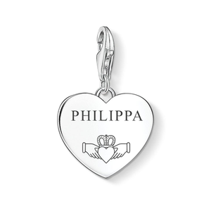 Classic Silver Claddagh Name Heart Charm