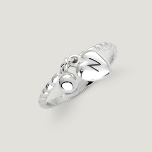 CANDY Love Silver Heart & Bead Charm Ring