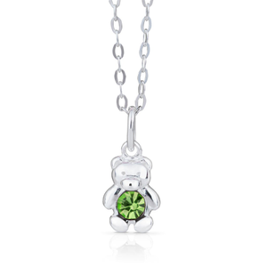 Signature Children's Silver August Birthstone Crystal Bear Necklace