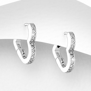 Signature Silver CZ Sideways Heart Hoop Earrings