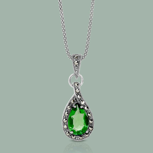 Signature Silver Marcasite & Emerald CZ Teardrop Necklace