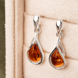 Signature Silver Amber Teardrop Swoop Drop Earrings