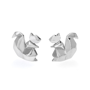 Silver Origami Squirrel Stud Earrings