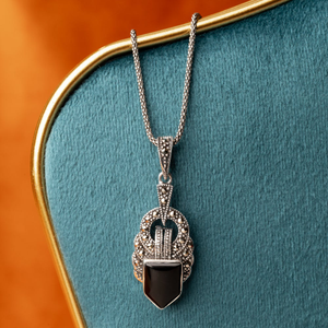 Signature Silver Marcasite & Onyx King Necklace