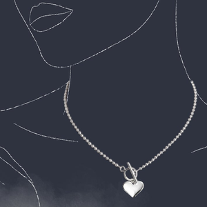 Portrait Muse Silver Heart Ball Chain T-Bar Necklace