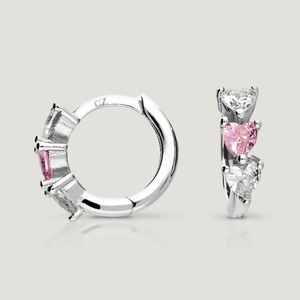 CANDY Love Silver Pink & White Heart CZ Hoop Earrings