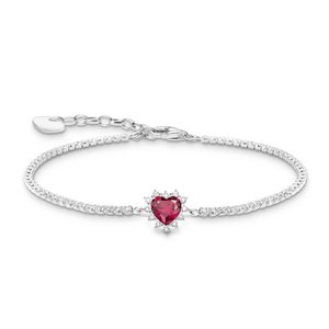 Silver Ruby & CZ Romantic Heart Bracelet