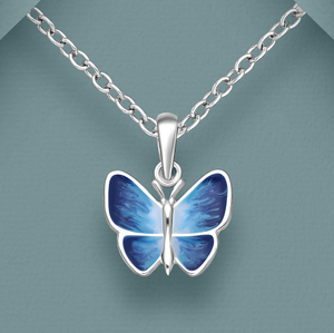 Tempest Meadow Silver Blue Enamel Butterfly Necklace