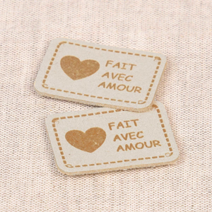 Lot de 6 étiquettes simili - Fait avec amour ivoire