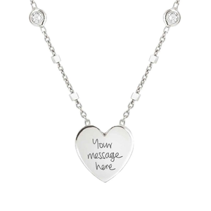 Silver CZ Heart Handwriting Necklace