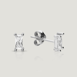 CANDY Cane Silver CZ Baguette Stud Earrings