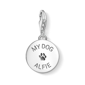 Classic Engravable Silver Dog Paw Print Disc Charm