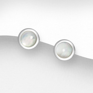 Signature Silver Mother Of Pearl Circular Stud Earrings
