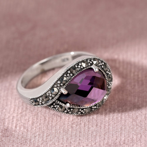 Signature Silver Marcasite & Amethyst CZ Loop Ring