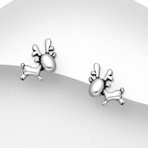 Signature Silver Plain Reindeer Stud Earrings