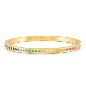 Pretty Stainless Steel Gold Plated Multicoloured CZ Bangle