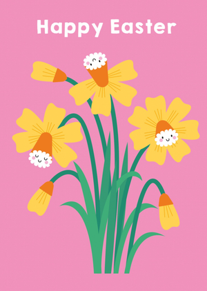 Sweet Daffodil Illustrated Happy Easter Card