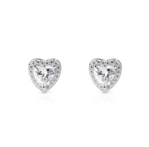 Signature Silver CZ Small Heart Halo Stud Earrings
