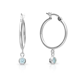 Signature Silver Blue Stone Drop Hoop Earrings