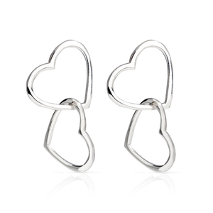 Signature Silver Interlocking Open Hearts Drop Earrings