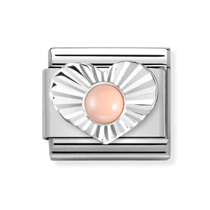 Classic Silver Faceted Heart Pink Coral Charm