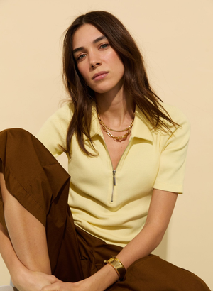 Ivy Organic Rib Zip Collar Top - UK 14 | EU 40 | US 10 / Butter Yellow