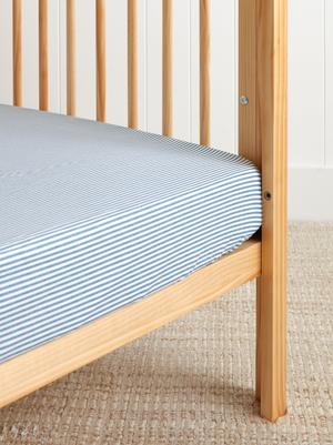 Purity Organic Cotton Fitted Cot Sheet in Blue Stripe