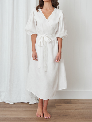 Voyager Linen Wrap Dress in White