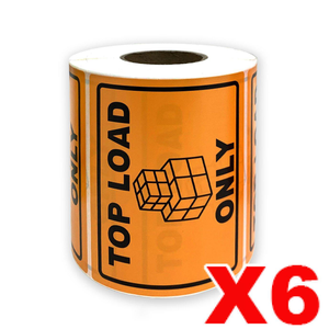6 Rolls TOP LOAD ONLY Boxes Shipping Label  in Orange Warning Adhesive Sticker 100x75mm (500 Labels per Roll)