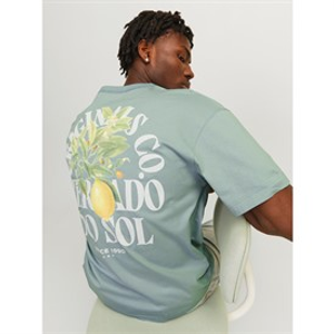 JACK & JONES Mens Mykonos Back T-Shirt Gray Mist