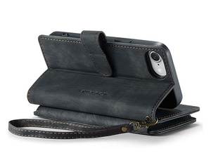 CaseMe Synthetic Leather Wallet Case with Zipper Pocket for iPhone 16e - Charcoal