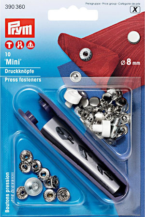 Boite de 10 boutons pression anorak Argent avec outil 8 mm