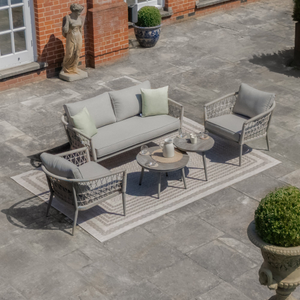 Maze - Monaco Rope Weave 2 Seat Sofa Set with Pair of Round Coffee Tables - Cool Linen