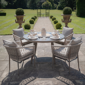 Maze - Monaco Rope Weave 4 Seat Round Dining Set with Lazy Susan - Cool Linen