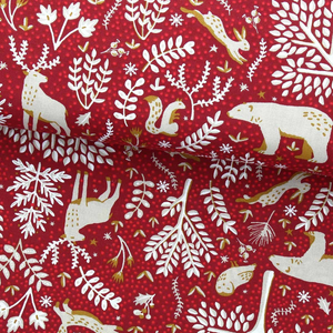 Tissu popeline de coton - Rovalia rouge et beige