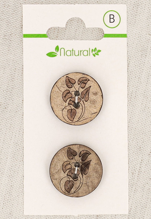 Carte de 2 boutons en bois naturel 20 mm 2 trous - Feuilles