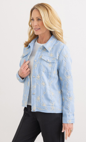 Anna Rose Embroidered Shimmer Jacket - Blue/Ivory