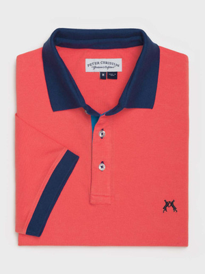 Coral Contrast Trim Cotton Polo Shirt