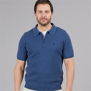 Saltwell Mens Hallefield Knitted Zip Polo Denim Blue