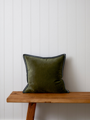 Maison Velvet Square Ribbon Cushion Cover in Olive