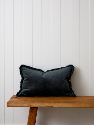 Maison Velvet Rectangle Fringed Cushion Cover in Midnight