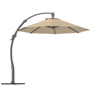 Outsunny 3(m) Garden Cantilever Parasol, Round Overhanging Umbrella with Crank Handle, Cross Base, Aluminium Frame and 360° Rotation, Banana Patio Umbrella for Outdoor Sun Shade, Khaki