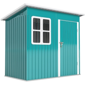 Outsunny 7 x 4ft Galvanised Steel Garden Shed, with Lock, Gloves and Foundation Kit  - Green
