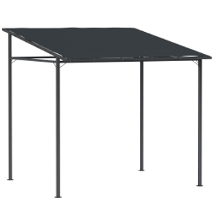 Outsunny 2.4 x 2.4 m Wall Mounted Pergola Gazebo with PA Coating Fabric and Metal Frame, UPF30+, Lean to Garden Gazebo, Wind Resistant Outdoor Sun Shade Shelter for Garden, Deck, Dark Grey