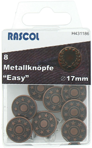 Boite de 8 boutons jeans 17mm Rascol - Cuivre Etoiles