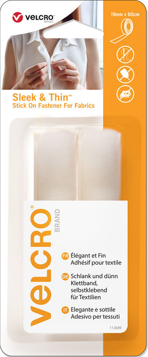 VELCRO® Brand Sleek & Thin adhésif pour textile 19mm x 60cm Blanc