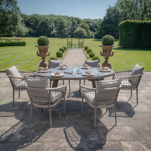 Maze - Monaco Rope Weave 6 Seat Oval Dining Set with Lazy Susan - Cool Linen