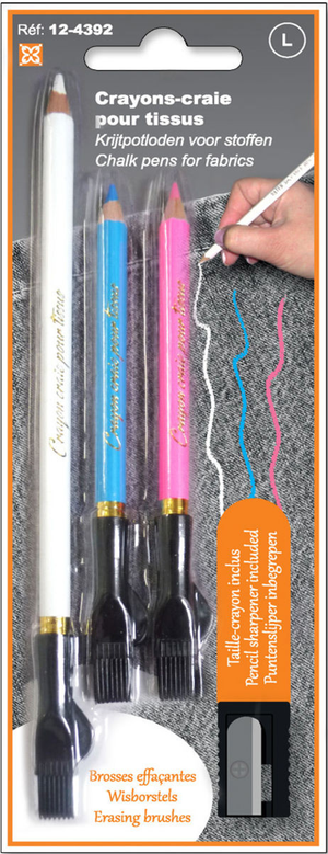 Set de 3 crayons craie couture avec brosse à effacer et taille crayon