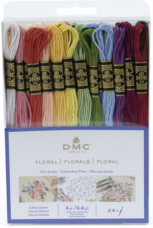 Pack de 24 échevettes fils à broder moulinés DMC - Floral