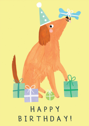 Happy Birthday Sweet Illustrated Dog With Presents Card